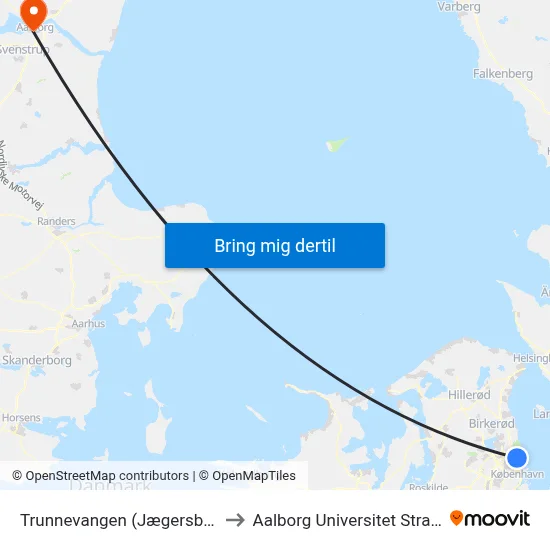 Trunnevangen (Jægersborg Allé) to Aalborg Universitet Strandvejen map