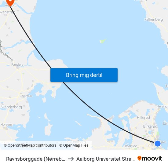 Ravnsborggade (Nørrebrogade) to Aalborg Universitet Strandvejen map