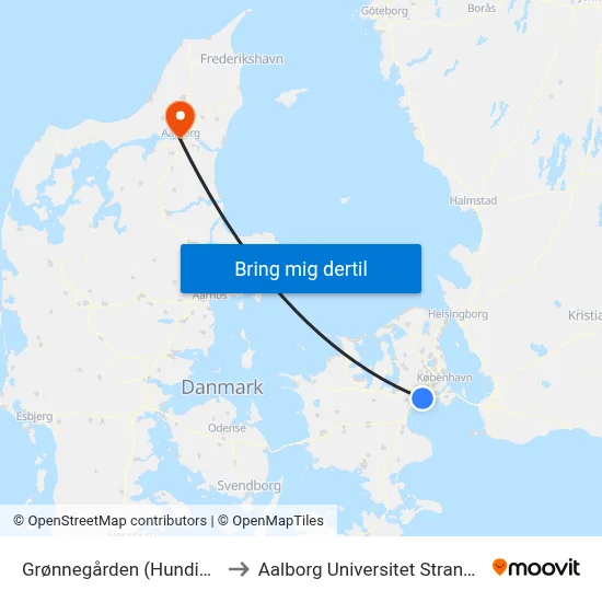 Grønnegården (Hundigevej) to Aalborg Universitet Strandvejen map