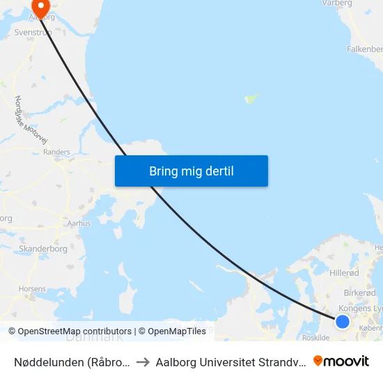 Nøddelunden (Råbrovej) to Aalborg Universitet Strandvejen map