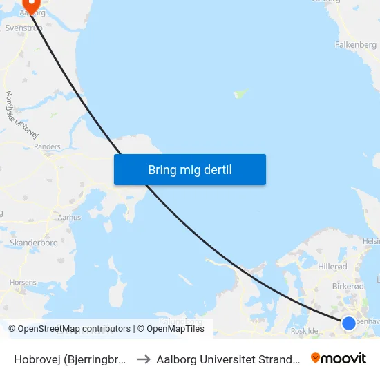 Hobrovej (Bjerringbrovej) to Aalborg Universitet Strandvejen map