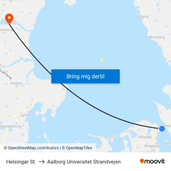 Helsingør St. to Aalborg Universitet Strandvejen map