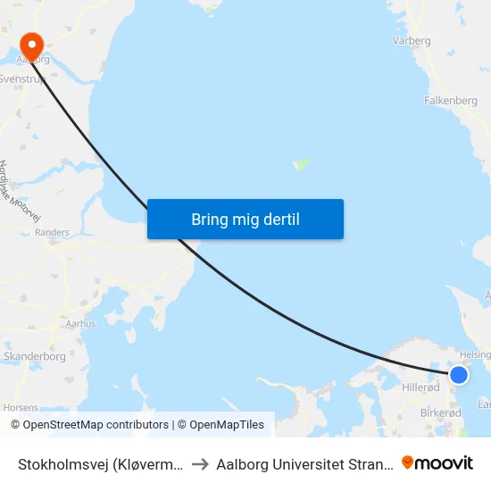 Stokholmsvej (Kløvermarken) to Aalborg Universitet Strandvejen map