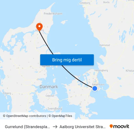 Gurrelund (Strandesplanaden) to Aalborg Universitet Strandvejen map