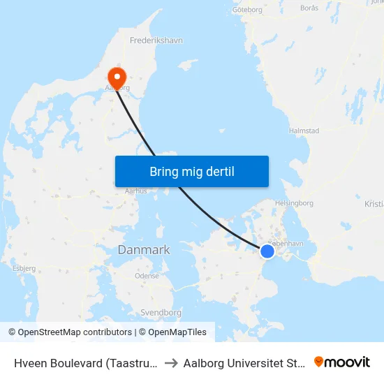 Hveen Boulevard (Taastrupgårdsvej) to Aalborg Universitet Strandvejen map