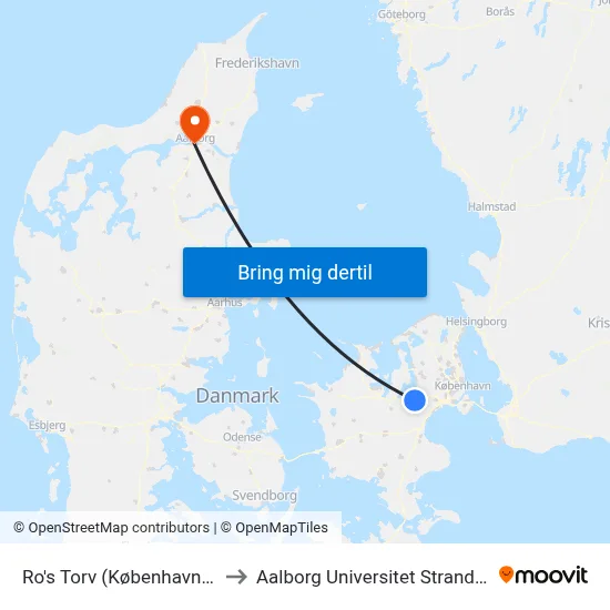 Ro's Torv (Københavnsvej) to Aalborg Universitet Strandvejen map