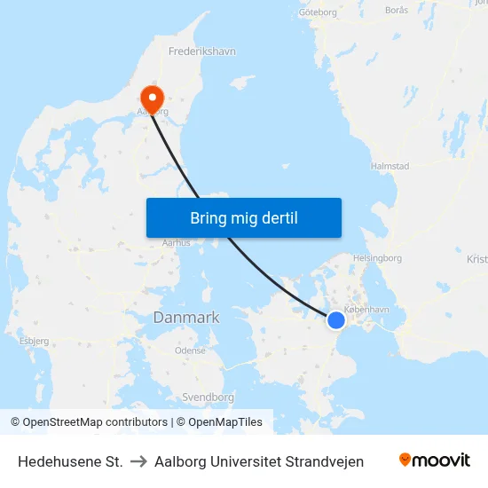 Hedehusene St. to Aalborg Universitet Strandvejen map