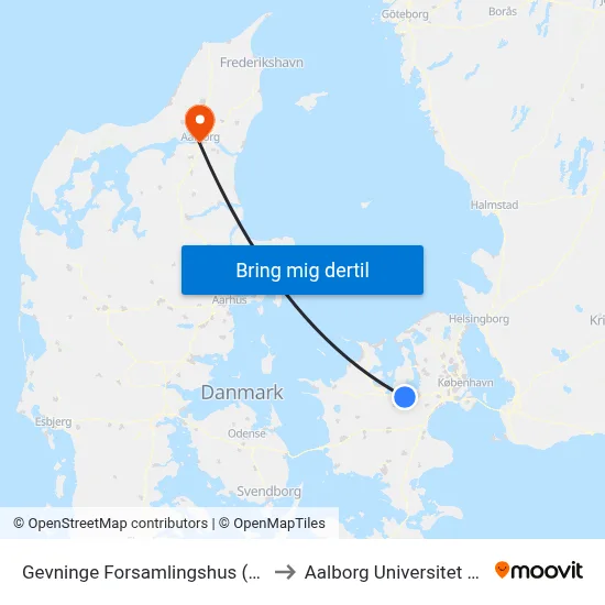 Gevninge Forsamlingshus (Lindenborgvej) to Aalborg Universitet Strandvejen map
