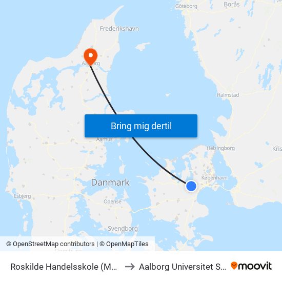 Roskilde Handelsskole (Maglegårdsvej) to Aalborg Universitet Strandvejen map