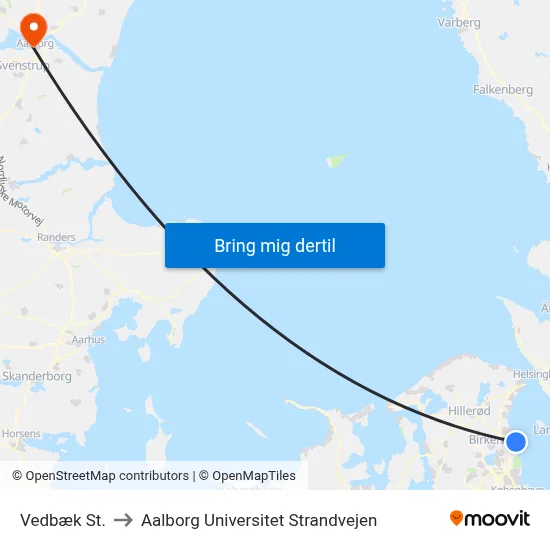 Vedbæk St. to Aalborg Universitet Strandvejen map