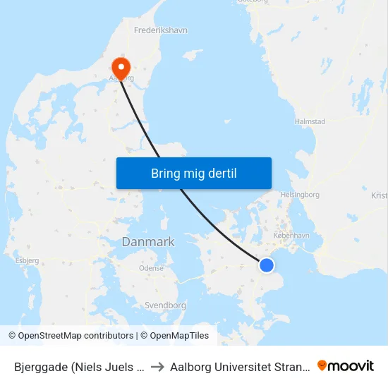 Bjerggade (Niels Juels Gade) to Aalborg Universitet Strandvejen map