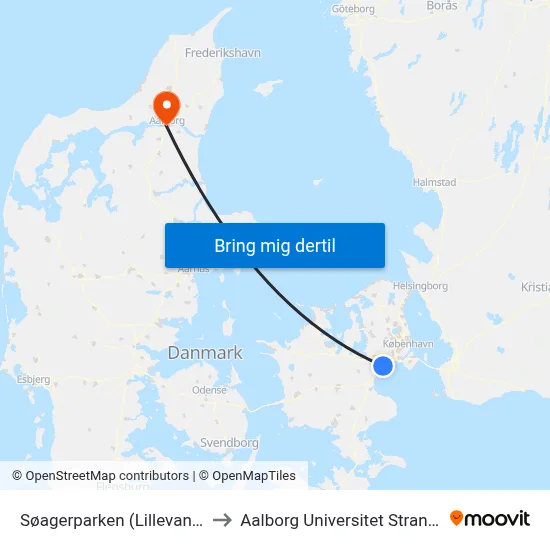 Søagerparken (Lillevangsvej) to Aalborg Universitet Strandvejen map
