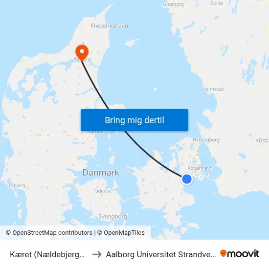 Kæret (Nældebjergvej) to Aalborg Universitet Strandvejen map