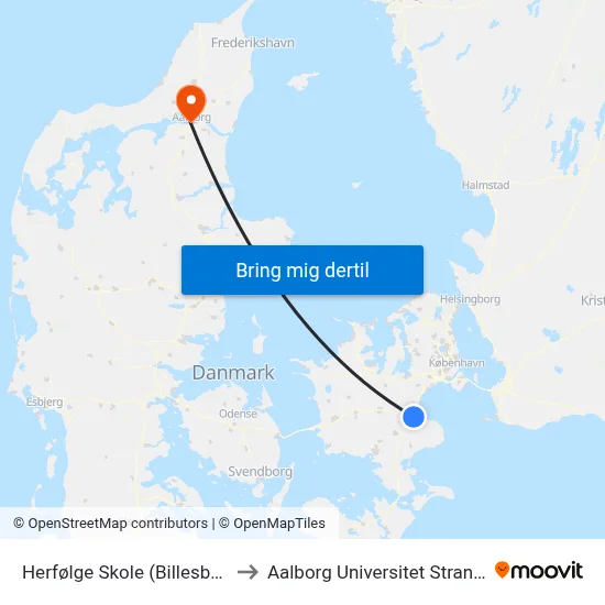Herfølge Skole (Billesborgvej) to Aalborg Universitet Strandvejen map