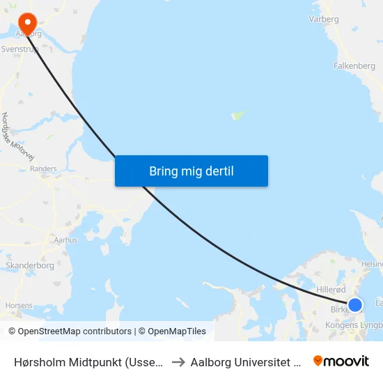 Hørsholm Midtpunkt (Usserød Kongevej) to Aalborg Universitet Strandvejen map
