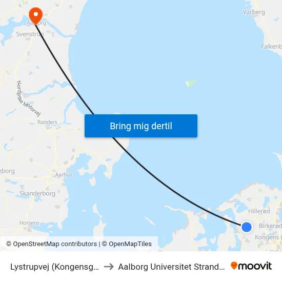 Lystrupvej (Kongensgade) to Aalborg Universitet Strandvejen map