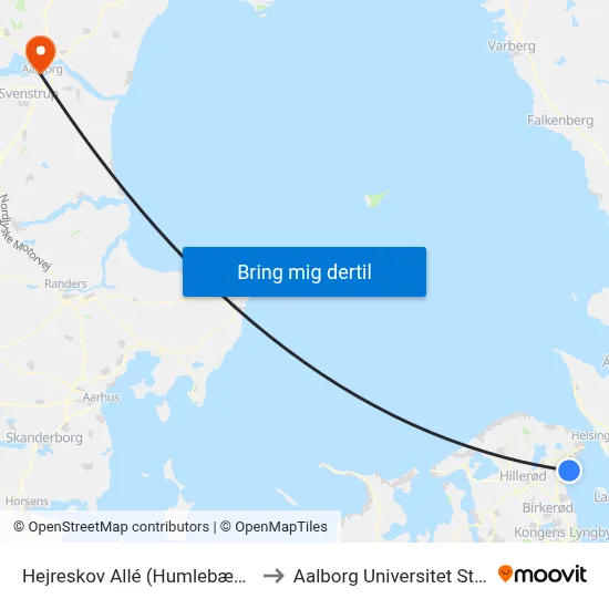 Hejreskov Allé (Humlebæk Strandvej) to Aalborg Universitet Strandvejen map