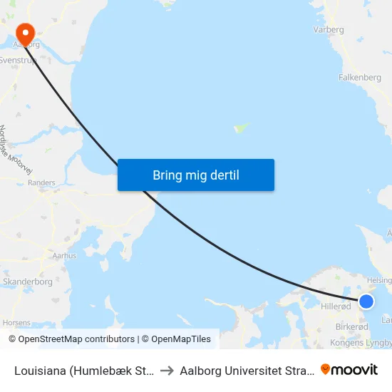 Louisiana (Humlebæk Strandvej) to Aalborg Universitet Strandvejen map