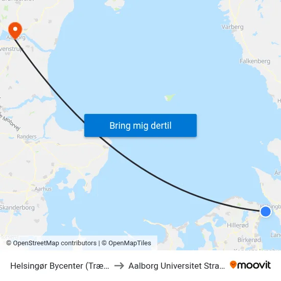 Helsingør Bycenter (Trækbanen) to Aalborg Universitet Strandvejen map