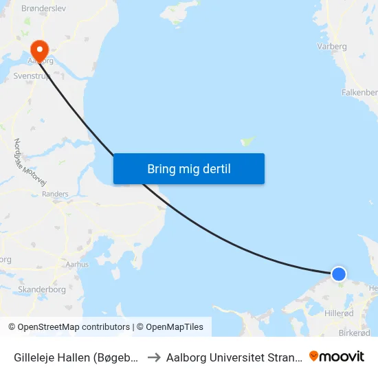 Gilleleje Hallen (Bøgebakken) to Aalborg Universitet Strandvejen map
