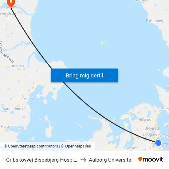 Gribskovvej Bispebjerg Hospital (Lersø Parkallé) to Aalborg Universitet Strandvejen map