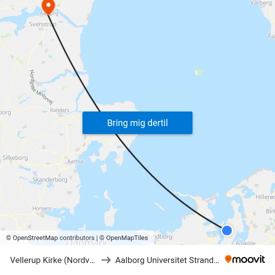 Vellerup Kirke (Nordvejen) to Aalborg Universitet Strandvejen map