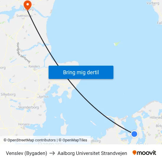 Venslev (Bygaden) to Aalborg Universitet Strandvejen map