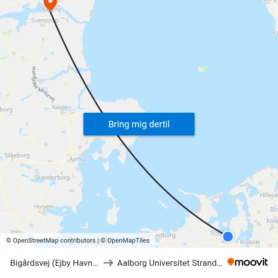 Bigårdsvej (Ejby Havnevej) to Aalborg Universitet Strandvejen map
