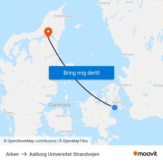 Arken to Aalborg Universitet Strandvejen map