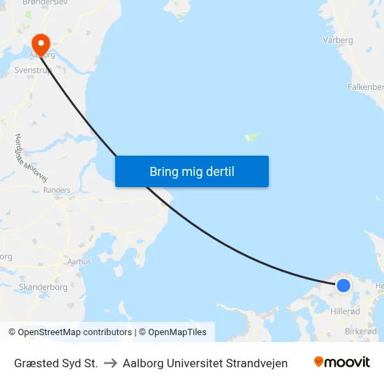Græsted Syd St. to Aalborg Universitet Strandvejen map