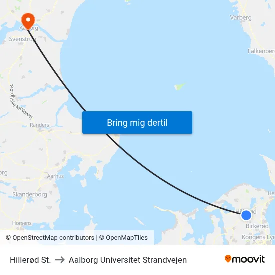 Hillerød St. to Aalborg Universitet Strandvejen map