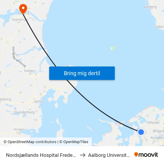 Nordsjællands Hospital Frederikssund (Hospitalvej) to Aalborg Universitet Strandvejen map