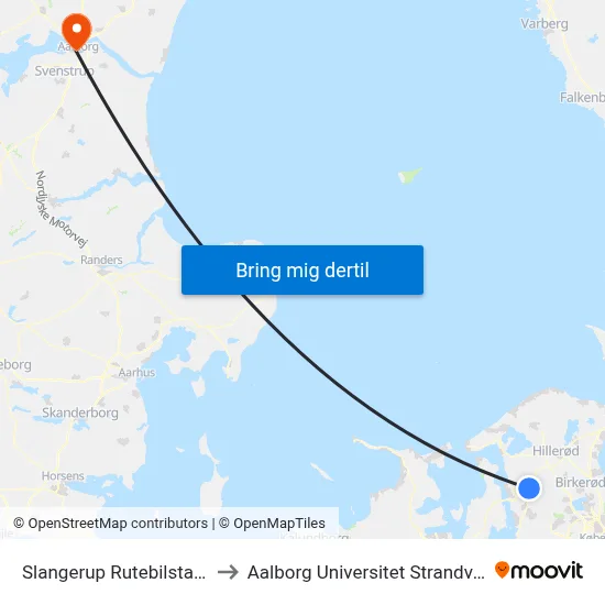 Slangerup Rutebilstation to Aalborg Universitet Strandvejen map