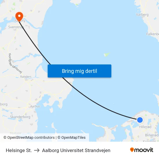 Helsinge St. to Aalborg Universitet Strandvejen map