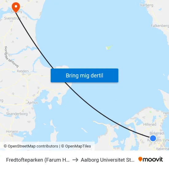 Fredtofteparken (Farum Hovedgade) to Aalborg Universitet Strandvejen map