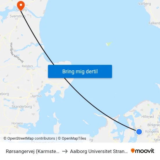 Rørsangervej (Karmstensvej) to Aalborg Universitet Strandvejen map