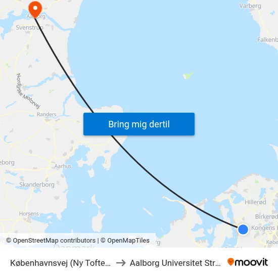 Københavnsvej (Ny Toftegårdsvej) to Aalborg Universitet Strandvejen map