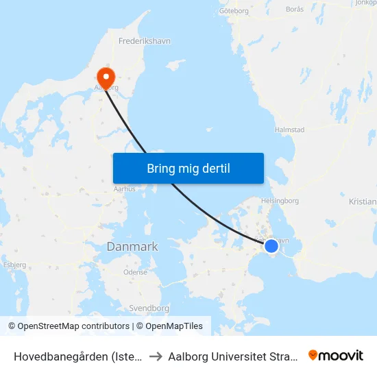 Hovedbanegården (Istedgade) to Aalborg Universitet Strandvejen map