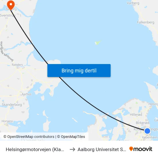 Helsingørmotorvejen (Klampenborgvej) to Aalborg Universitet Strandvejen map