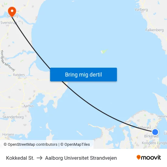 Kokkedal St. to Aalborg Universitet Strandvejen map