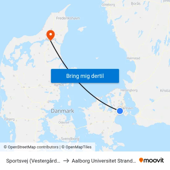 Sportsvej (Vestergårdsvej) to Aalborg Universitet Strandvejen map
