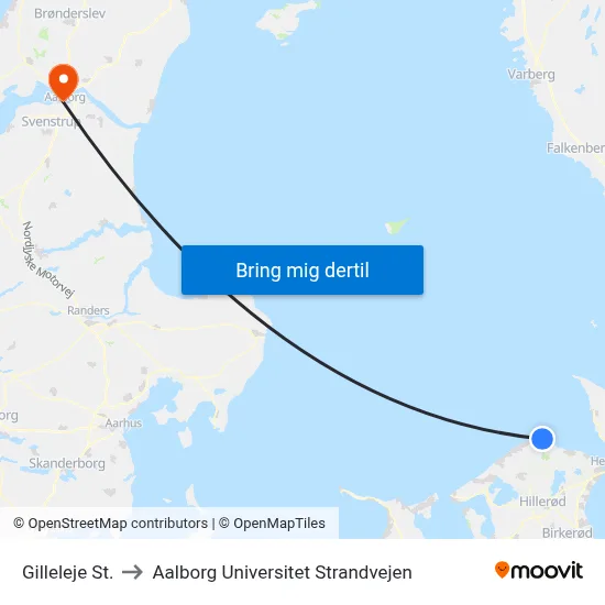 Gilleleje St. to Aalborg Universitet Strandvejen map