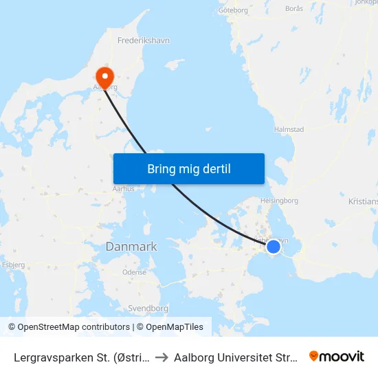 Lergravsparken St. (Østrigsgade) to Aalborg Universitet Strandvejen map