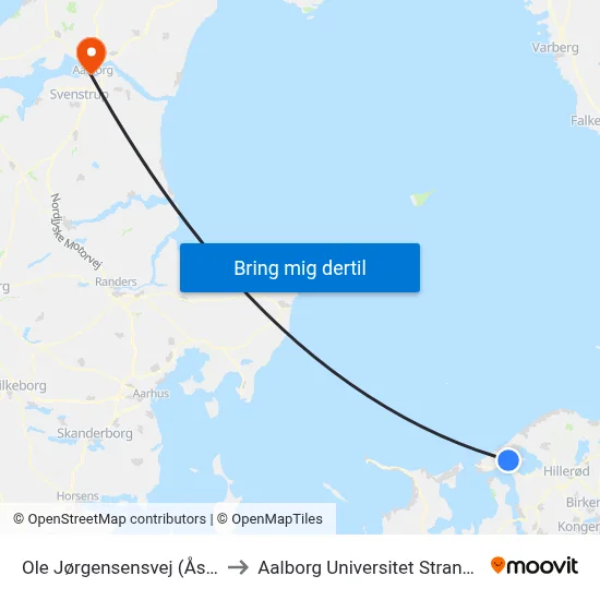 Ole Jørgensensvej (Åsebro) to Aalborg Universitet Strandvejen map