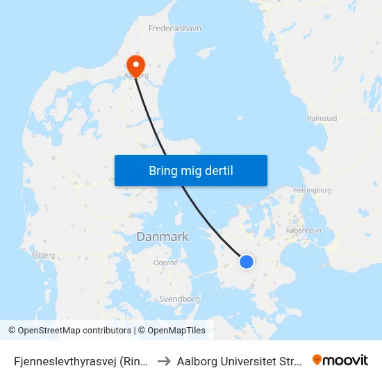 Fjenneslevthyrasvej (Ringstedvej) to Aalborg Universitet Strandvejen map