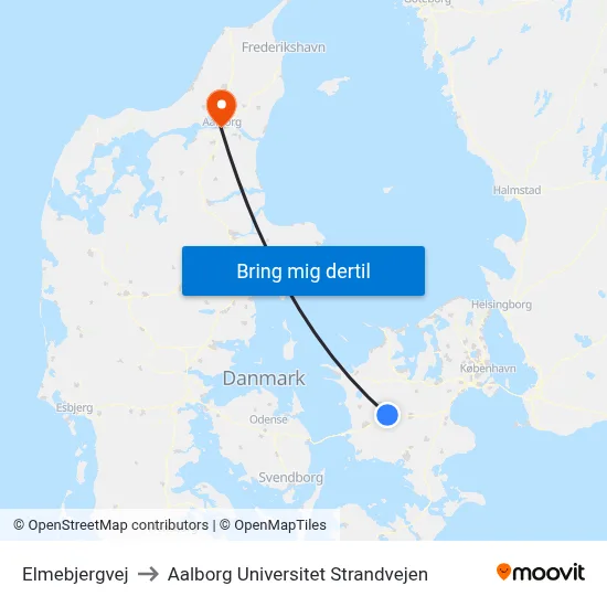 Elmebjergvej to Aalborg Universitet Strandvejen map