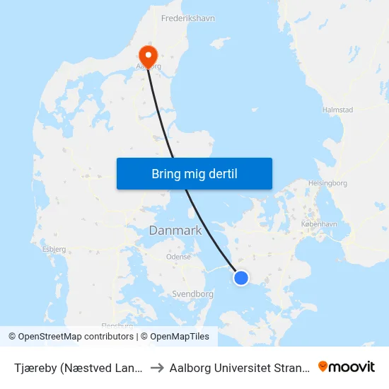 Tjæreby (Næstved Landevej) to Aalborg Universitet Strandvejen map