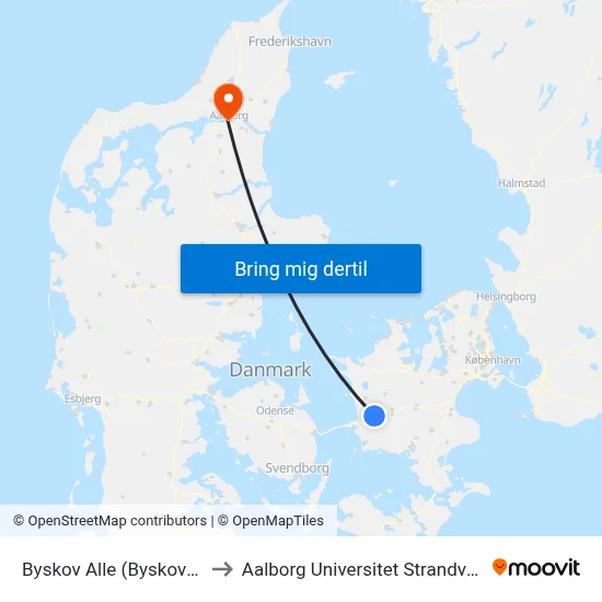 Byskov Alle (Byskovvej) to Aalborg Universitet Strandvejen map