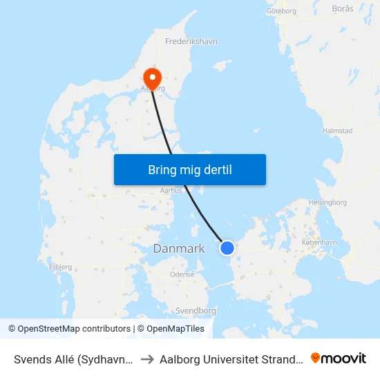 Svends Allé (Sydhavnsvej) to Aalborg Universitet Strandvejen map