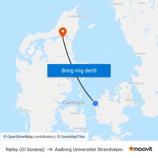 Rørby (Gl Sorøvej) to Aalborg Universitet Strandvejen map